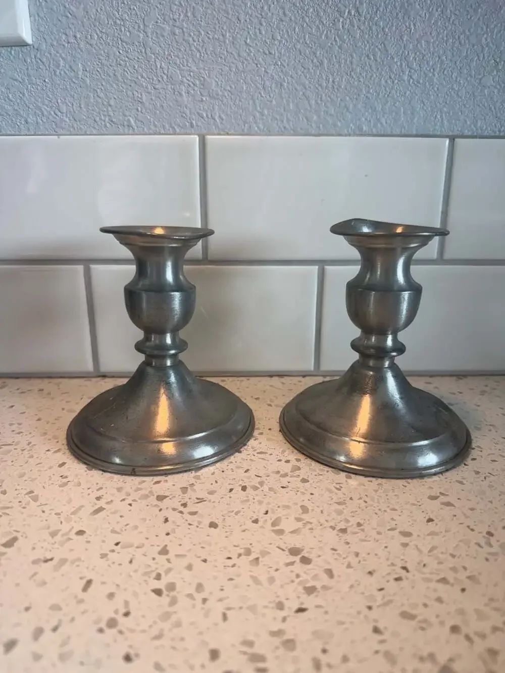 Leonard Genuine Pewter Weighted Candlesticks Made in Bolivia - Set of 2